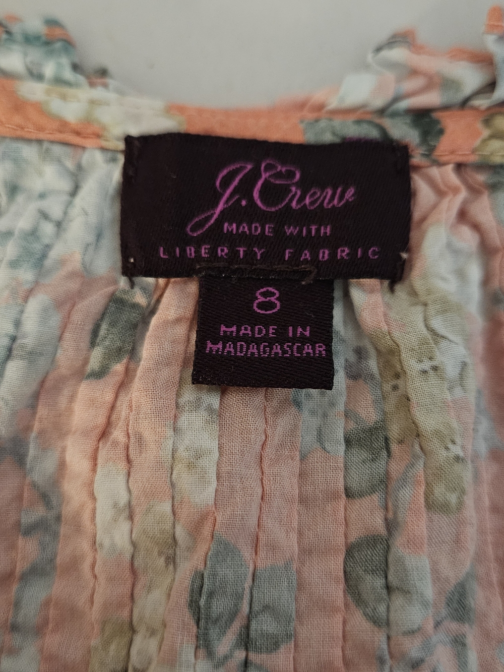 J.Crew Liberty Fabric Floral Pintuck Blouse Size 8 Coral Cotton Top Boho Coastal - Picture 8 of 10